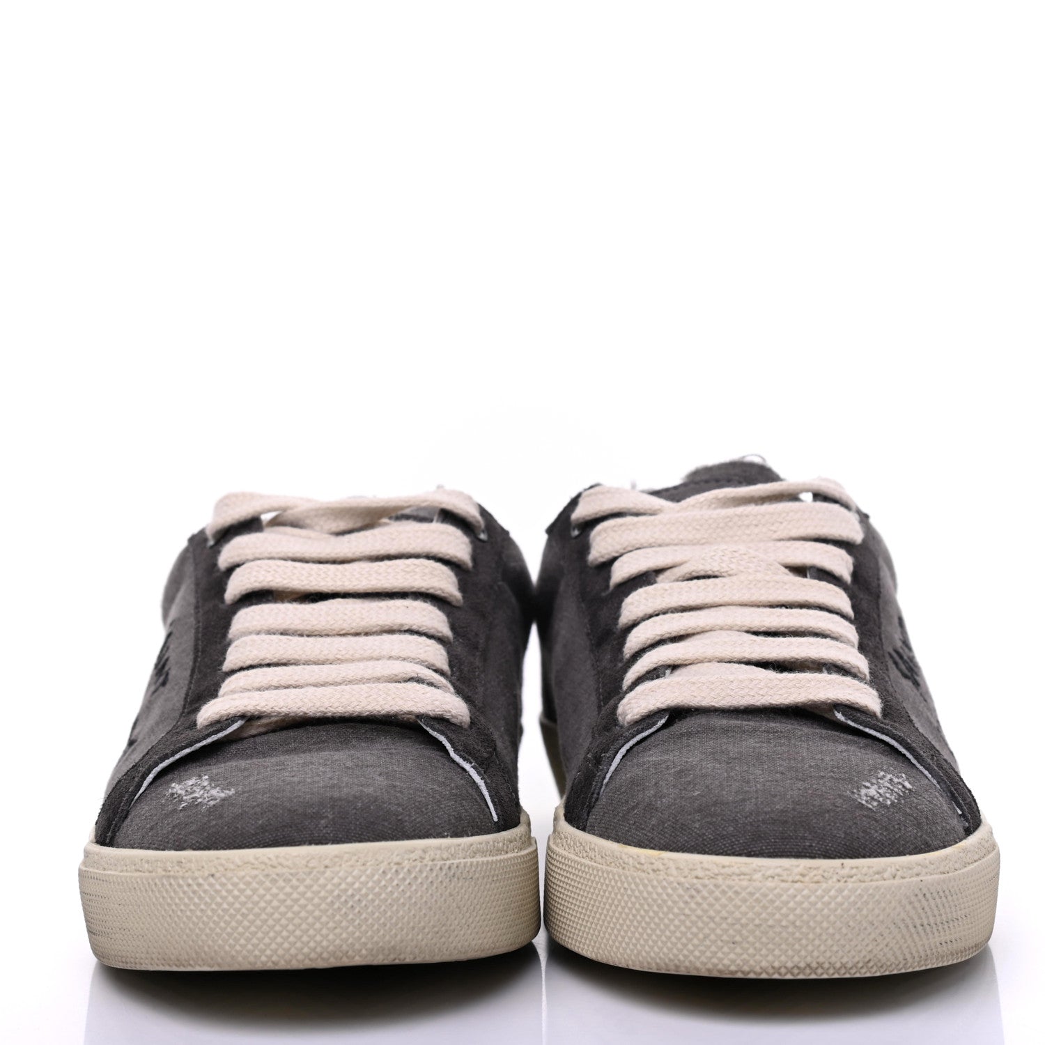 Saint Laurent Destroyed Canvas Embroidered Womens Court Classic Sneakers 38 Black 2 of 10