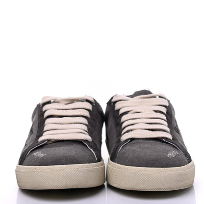Saint Laurent Destroyed Canvas Embroidered Womens Court Classic Sneakers 38 Black 2 of 10