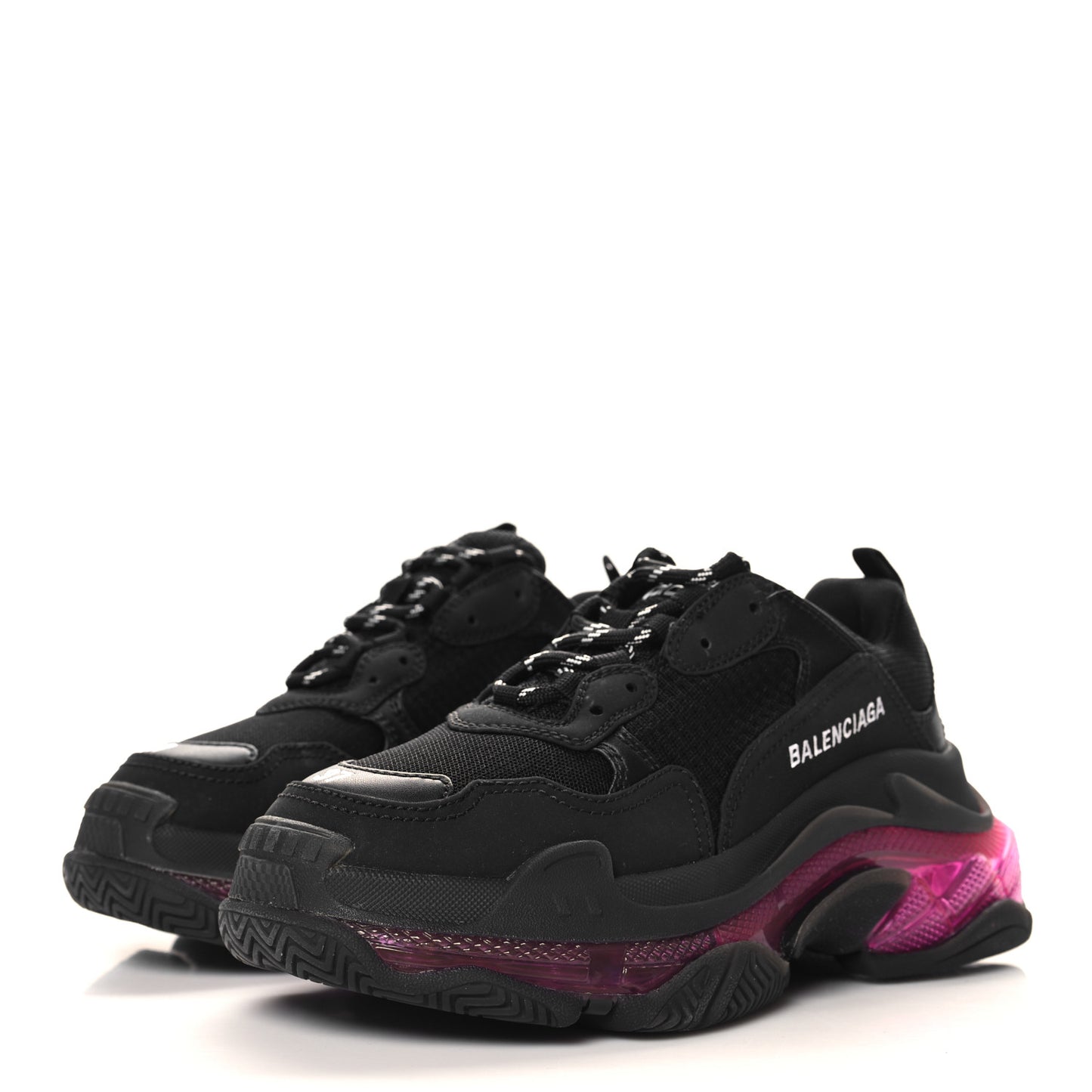 Fabric Mesh Clear Sole Womens Triple S Sneakers 37 Black Pink Neon