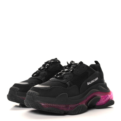 Balenciaga Fabric Mesh Clear Sole Womens Triple S Sneakers 37 Black Pink Neon 4 of 8