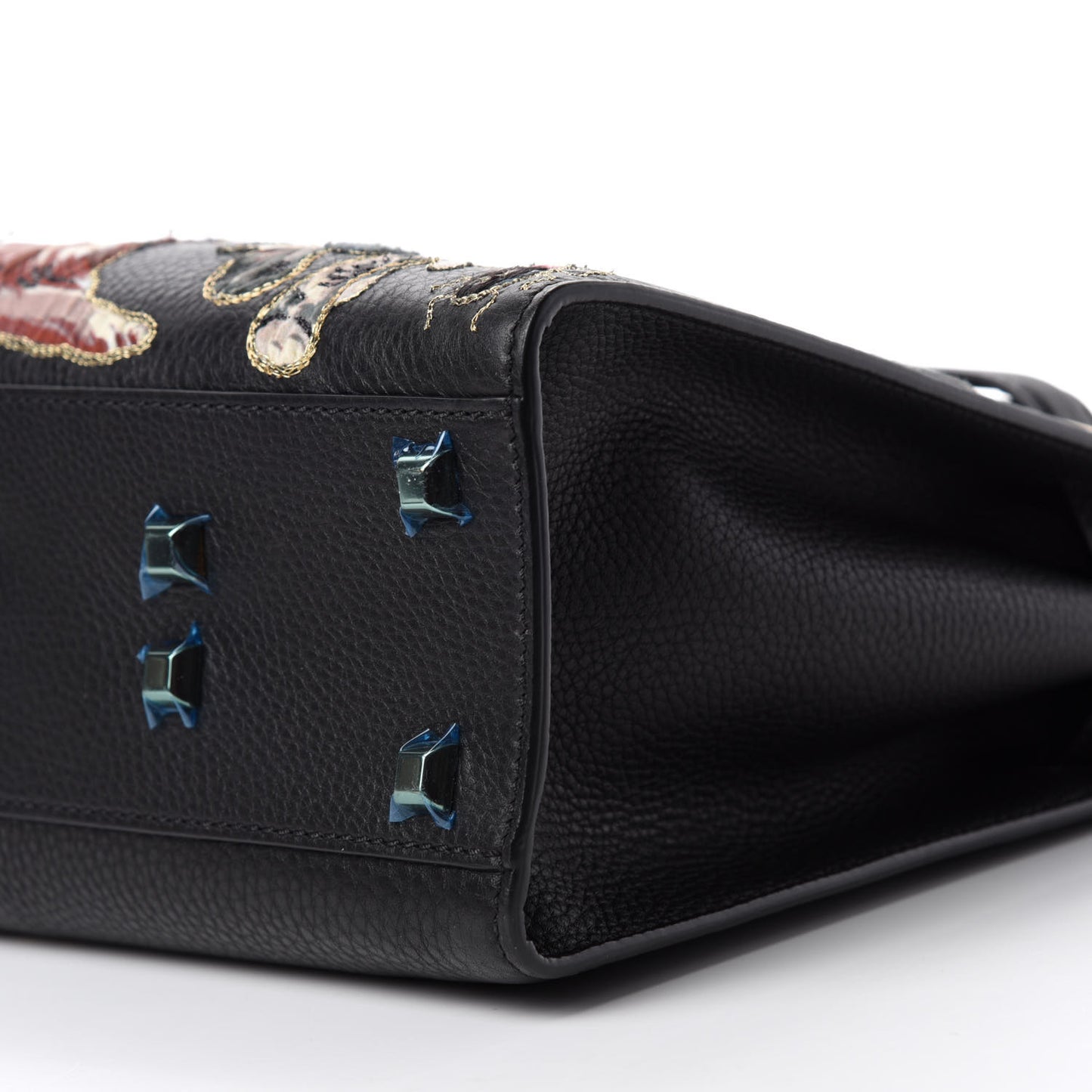 Pebbled Calfskin Animal Embroidered My Rockstud Frame Bag Black Multicolor