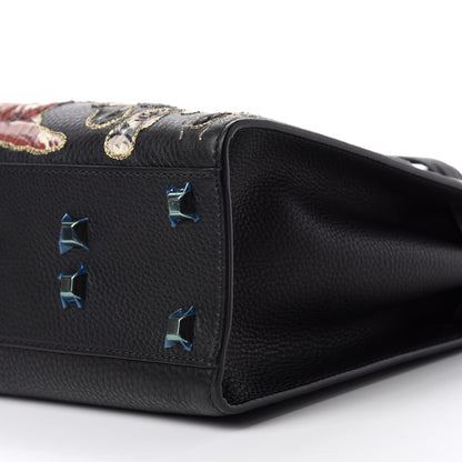 Valentino Garavani Pebbled Calfskin Animal Embroidered My Rockstud Frame Bag Black Multicolor 7 of 9