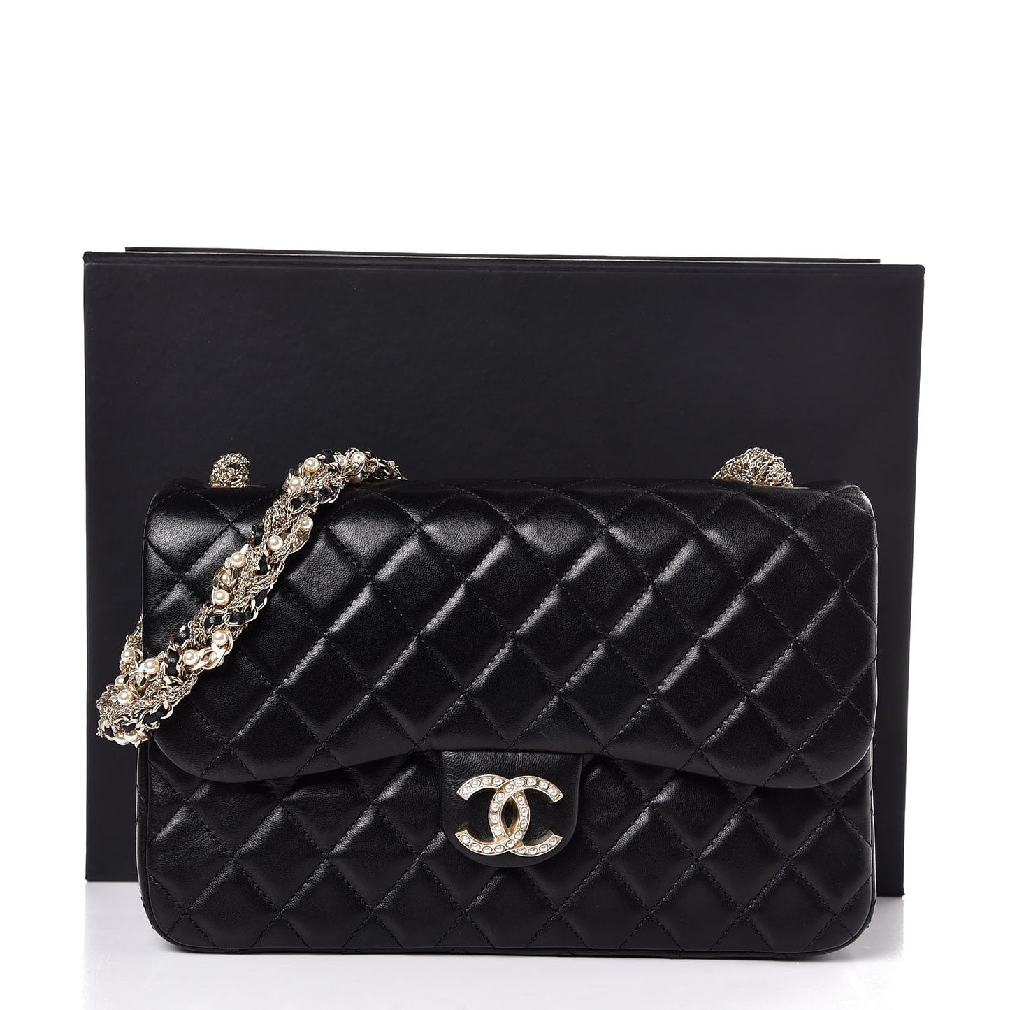 Lambskin Quilted Medium Westminster Pearl Flap Black
