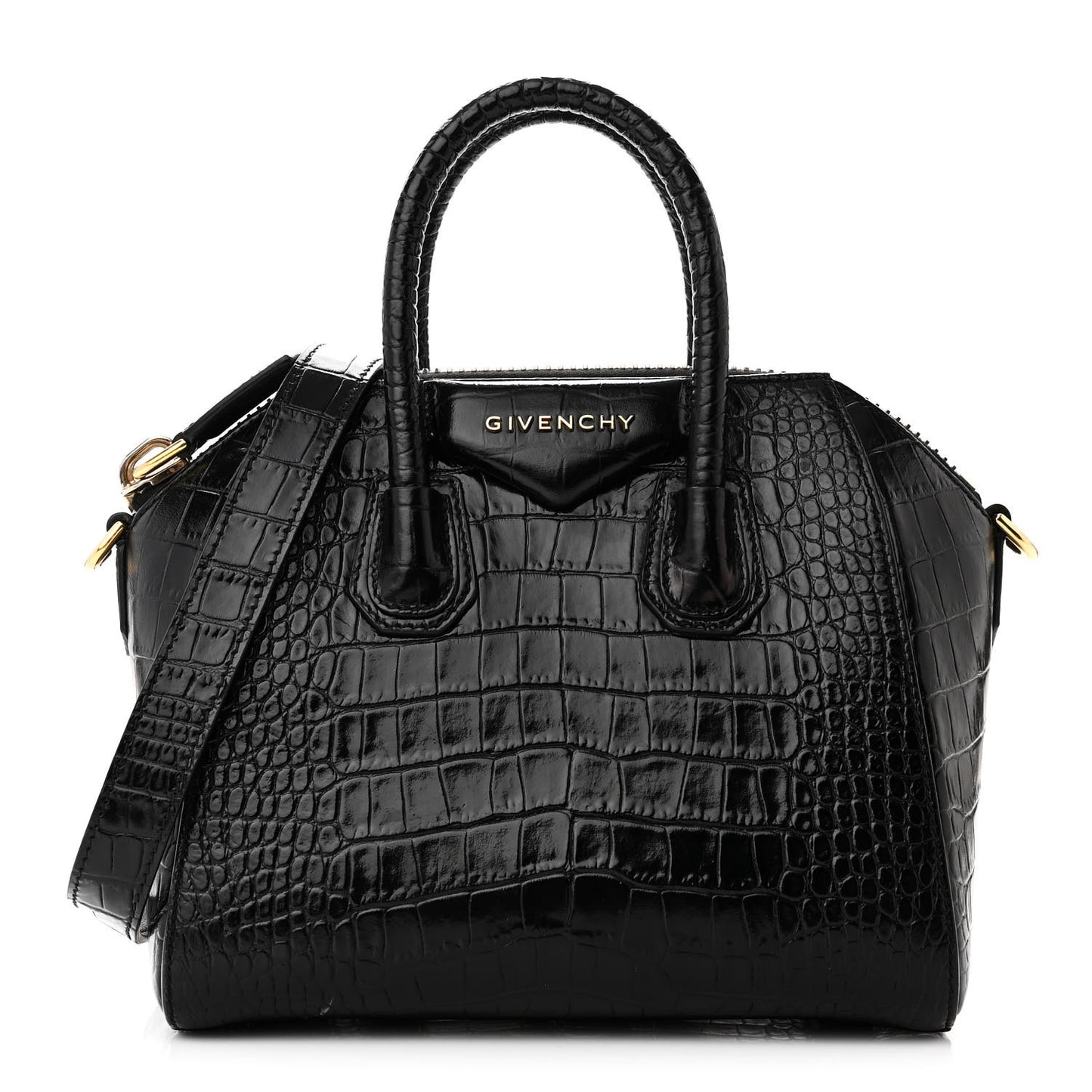 Calfskin Crocodile Embossed Mini Antigona Black