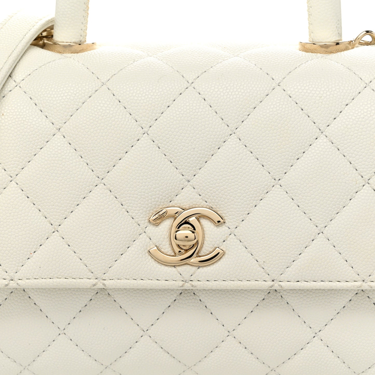 Caviar Quilted Mini Coco Handle Flap White
