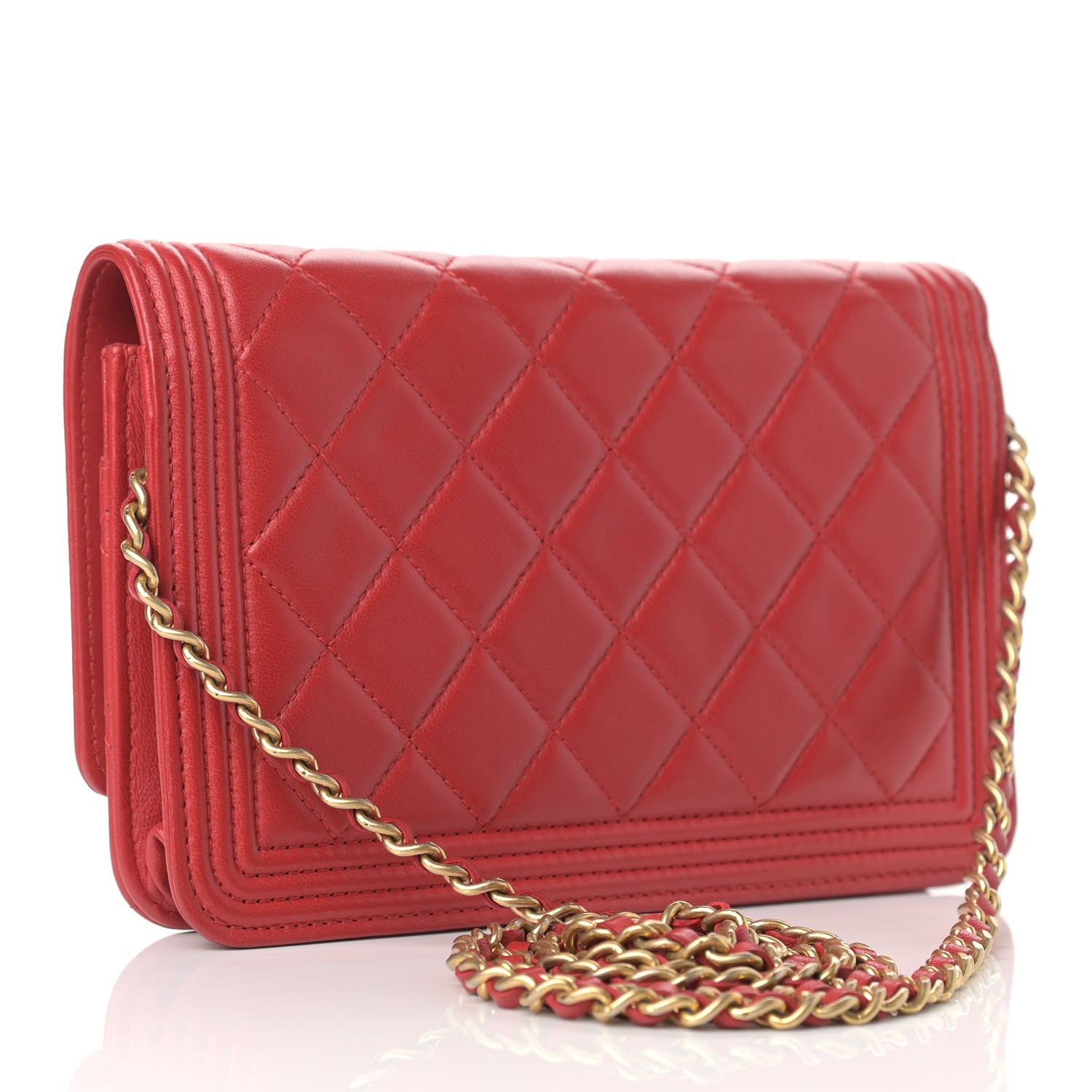 Chanel Lambskin Quilted Boy Wallet On Chain WOC Red 3 of 13