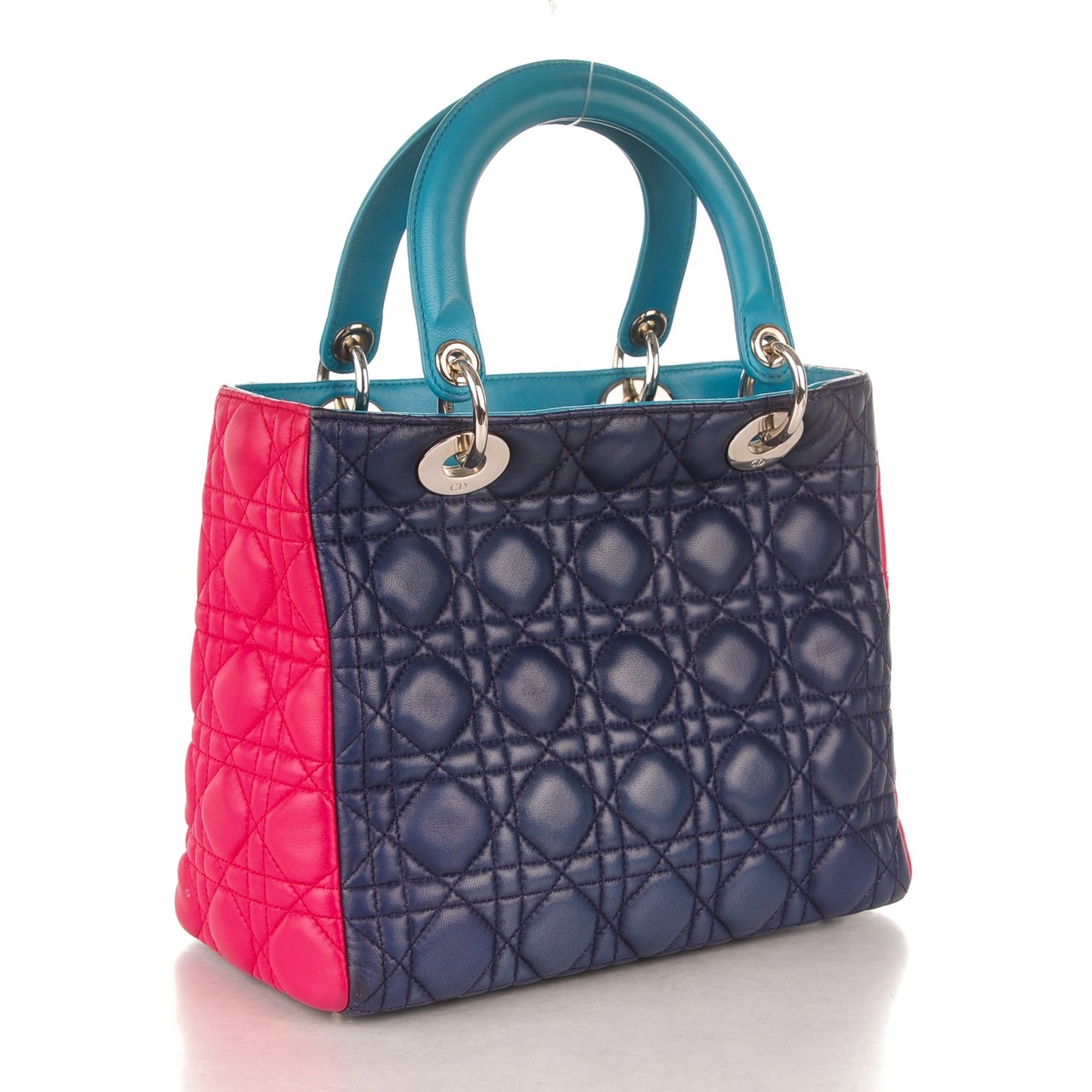 Lambskin Cannage Medium Tri-Color Lady Dior Sapphire Fuchsia Turquoise