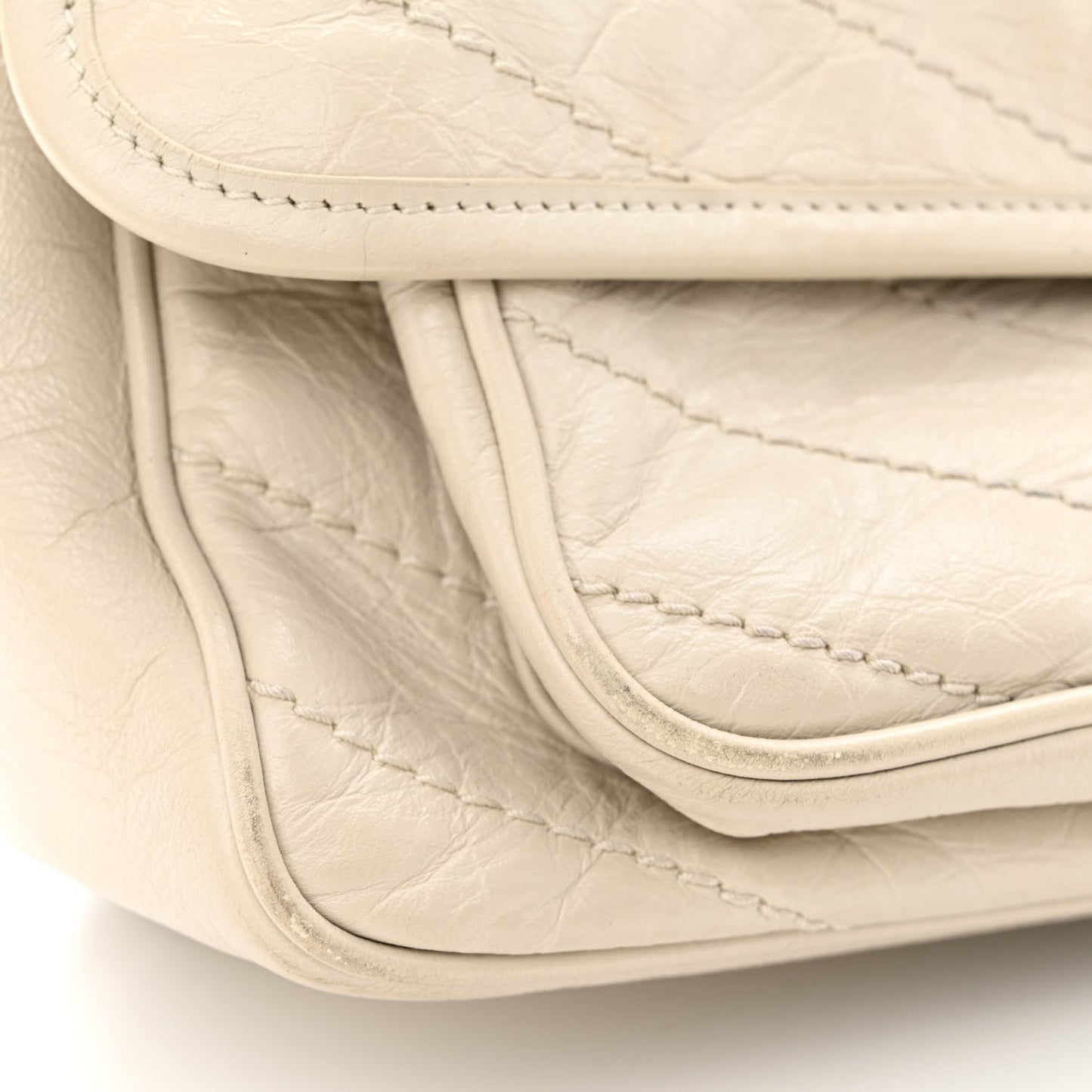 Crinkled Calfskin Matelasse Monogram Medium Niki Chain Satchel Crema Soft