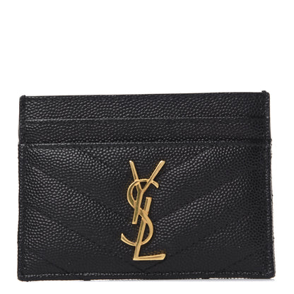 Saint Laurent Grain De Poudre Matelasse Chevron Monogram Credit Card Case Black 1 of 7