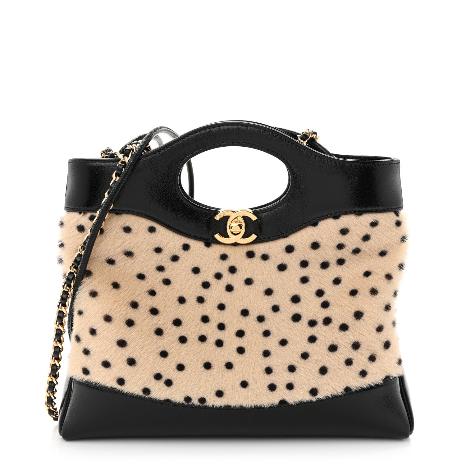 Chanel Shiny Lambskin Pony Hair Cheetah Printed Mini 31 Shopping Bag  Light Beige Black Light Beige Black 1 of 26