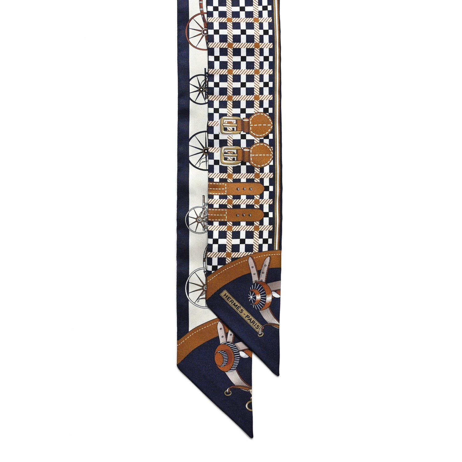 Hermes Silk Les Voitures Nouvelle Twilly Marine Caramel Black 2 of 4