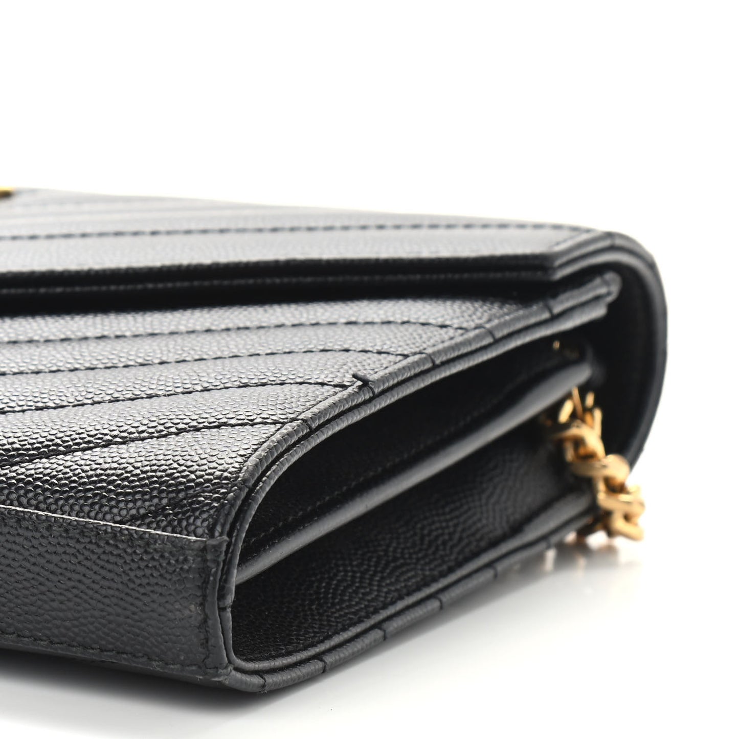 Grain De Poudre Matelasse Chevron Monogram Chain Wallet Black
