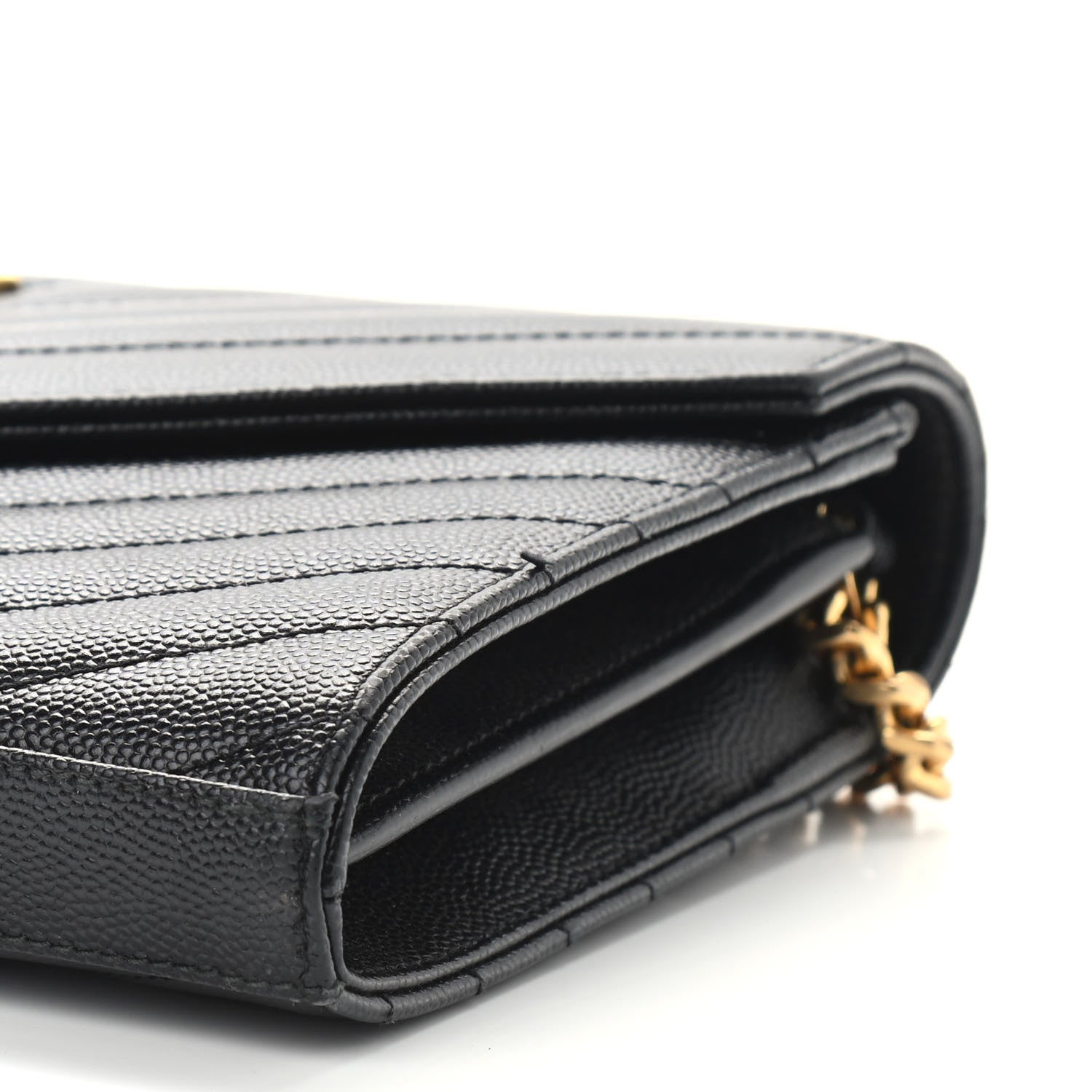 Saint Laurent Grain De Poudre Matelasse Chevron Monogram Chain Wallet Black 8 of 8