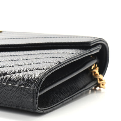 Saint Laurent Grain De Poudre Matelasse Chevron Monogram Chain Wallet Black 8 of 8