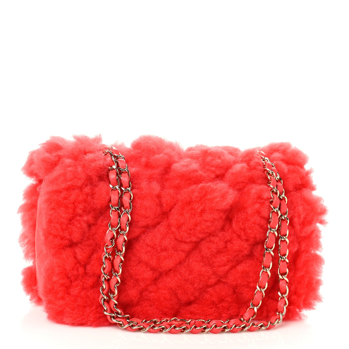 Shearling Lambskin Quilted Flap Bright Red