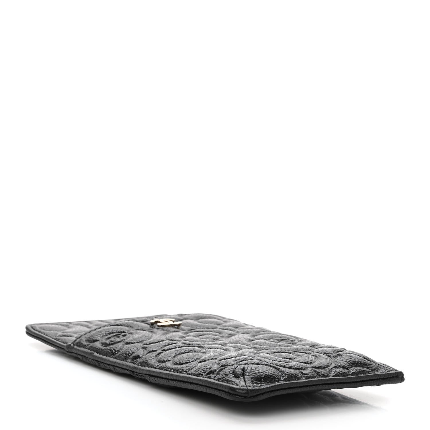 Chanel Caviar Camellia Embossed Classic Flat Wallet Pouch Black 4 of 8