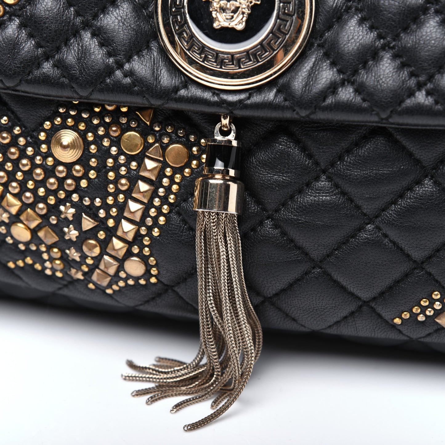 Nappa Barocco Quilted Studded Calliope Vanitas Shoulder Bag Black