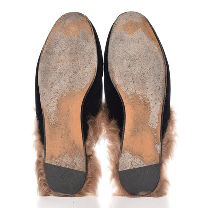 Gucci Velvet Fur Womens Princetown Slippers 37 Black 7 of 10