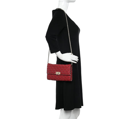 Valentino Garavani Lambskin Rockstud Spike Wallet on Chain Red 2 of 12