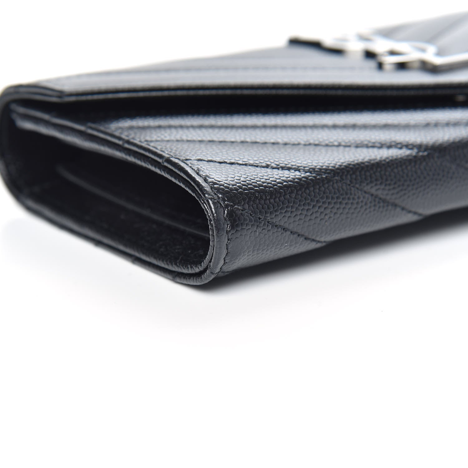 Saint Laurent Grain De Poudre Matelasse Chevron Monogram Flap Wallet Black 7 of 9