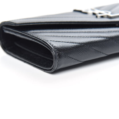 Saint Laurent Grain De Poudre Matelasse Chevron Monogram Flap Wallet Black 7 of 9