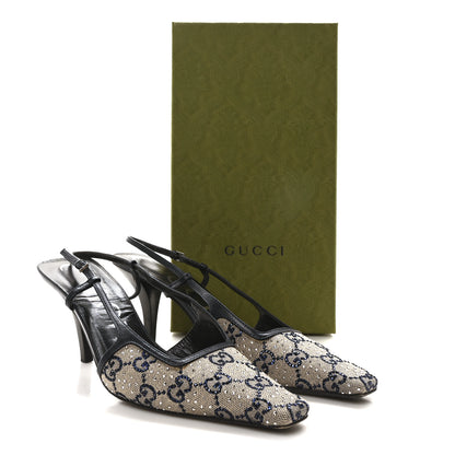Gucci GG Monogram Malaga Kid Crystal Square G 75mm Slingback Pumps 39.5 Beige Blue 9 of 9