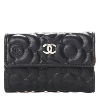 Chanel Goatskin Camellia Embossed 4 Key Holder Black 1 of 11