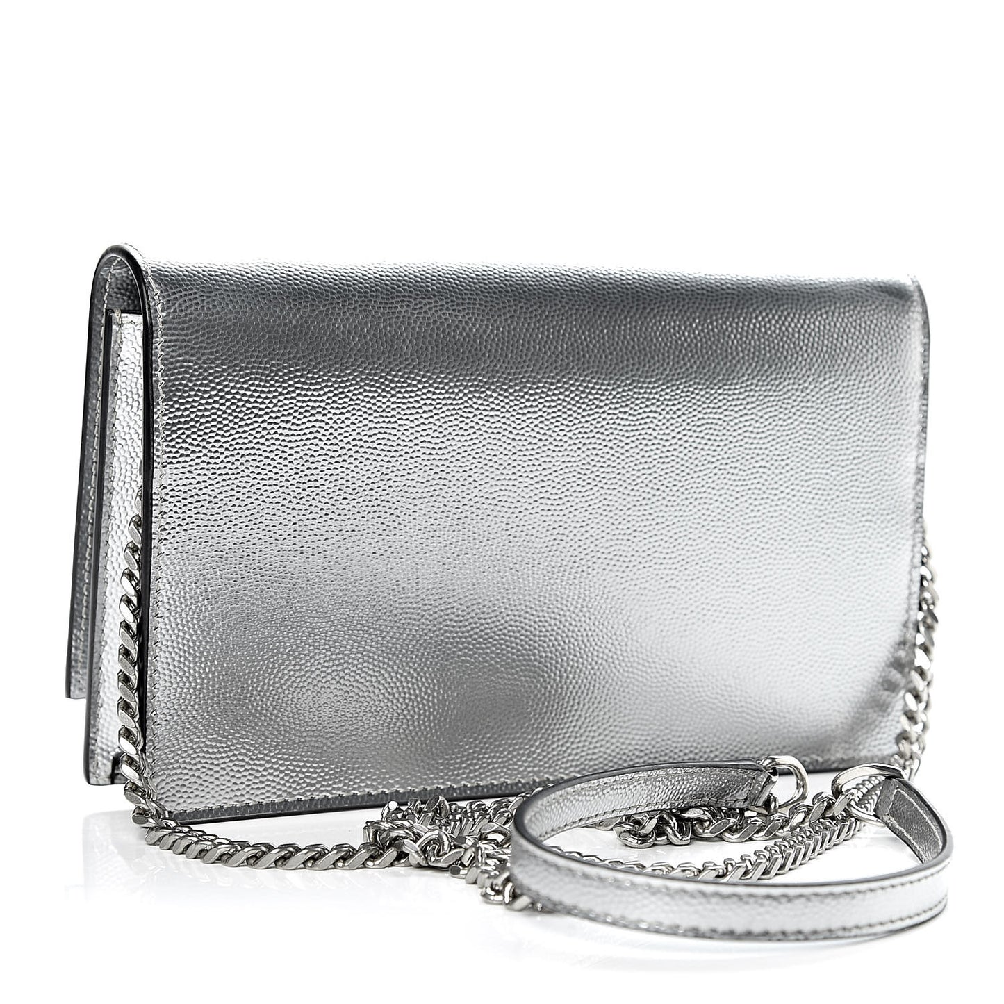Metallic Grain De Poudre Kate Monogram Tassel Chain Wallet Silver