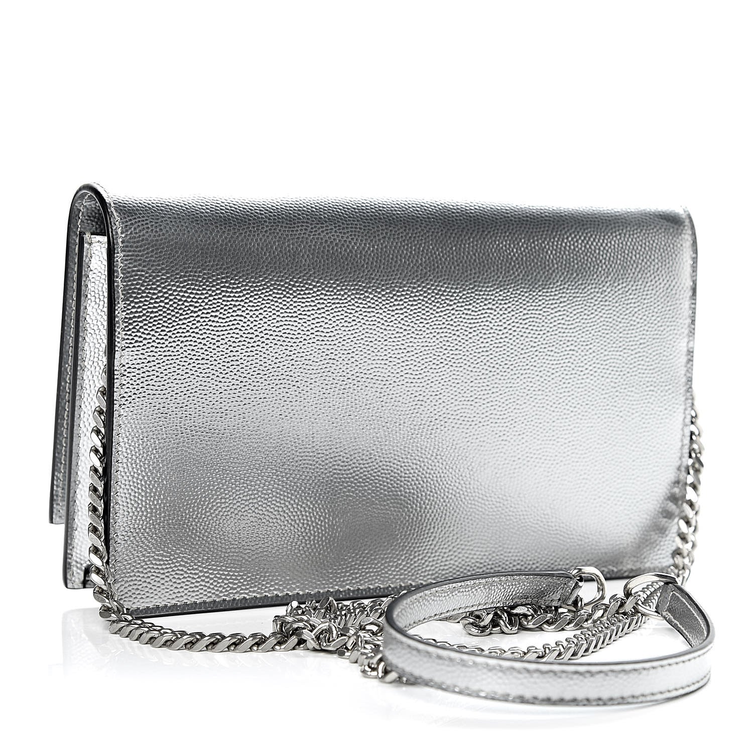 Saint Laurent Metallic Grain De Poudre Kate Monogram Tassel Chain Wallet Silver 3 of 10