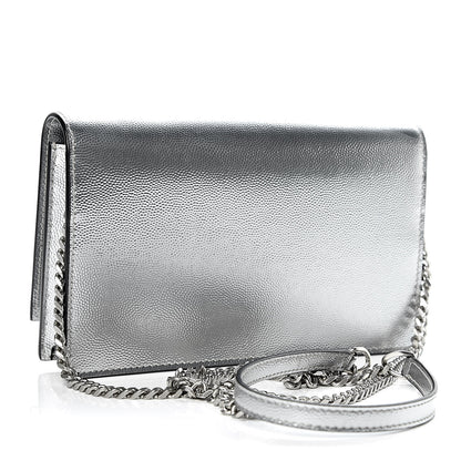 Saint Laurent Metallic Grain De Poudre Kate Monogram Tassel Chain Wallet Silver 3 of 10