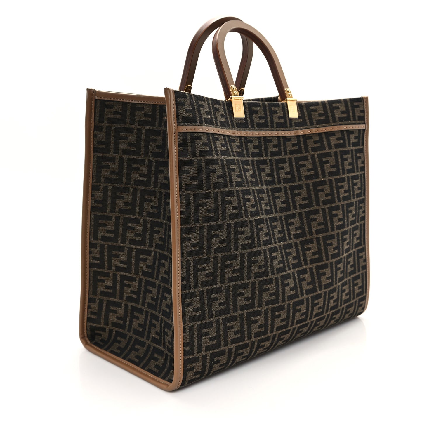 Fabric Jacquard FF 1974 Logo Large Fendi Sunshine Shopper Tote Tobacco Moro Sand