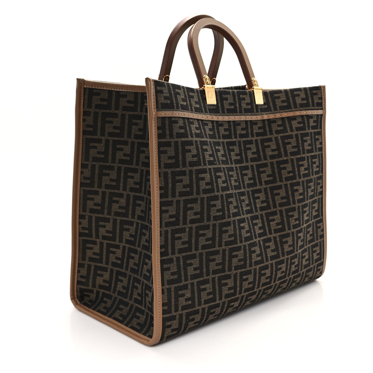 Fendi Fabric Jacquard FF 1974 Logo Large Fendi Sunshine Shopper Tote Tobacco Moro Sand 3 of 12