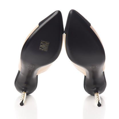 Chanel Lambskin Grosgrain Cap Toe Pearl Mule 40 Beige Black 7 of 7