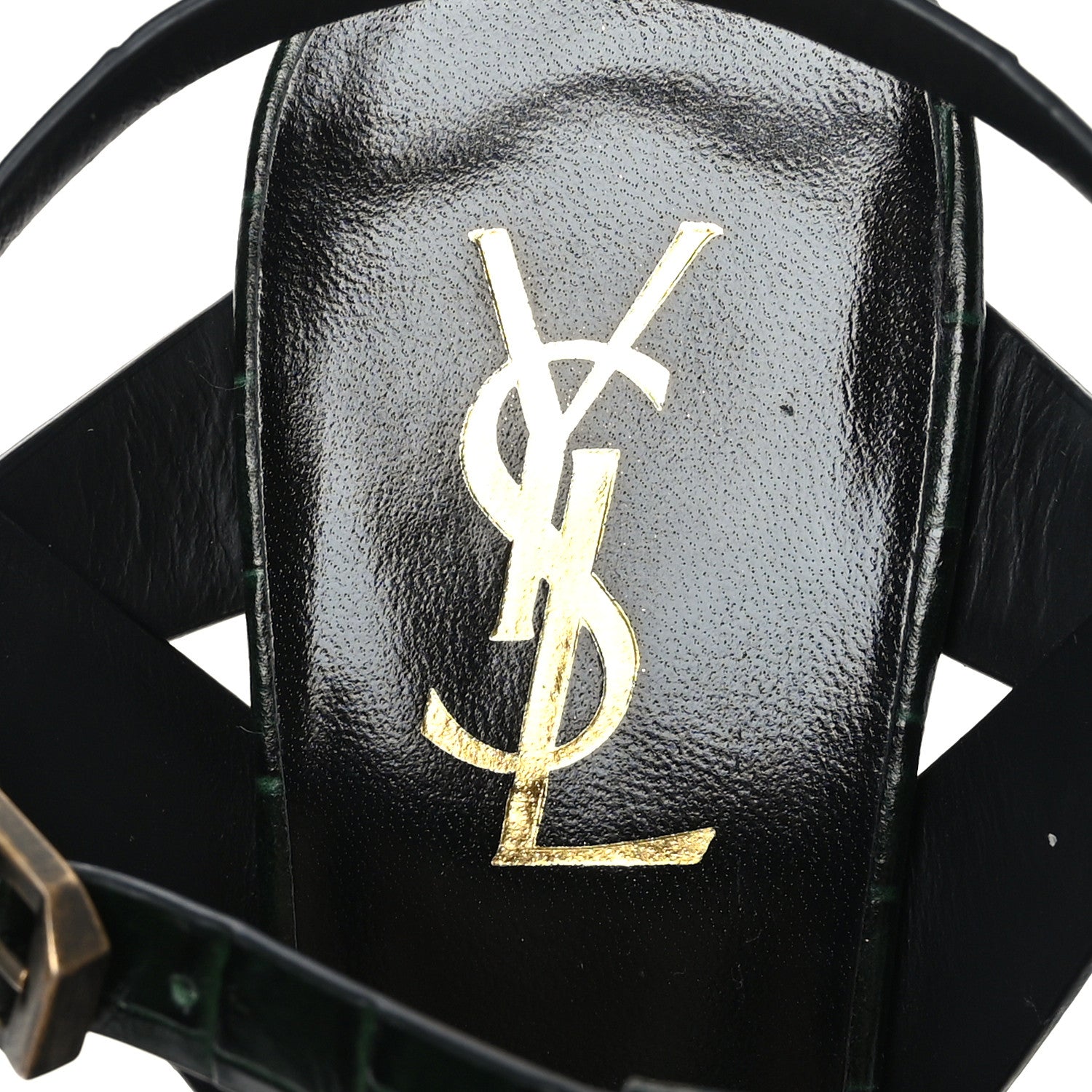 Saint Laurent Crocodile Embossed Tribute 75 Platform Sandals 39 Dark Green 6 of 7