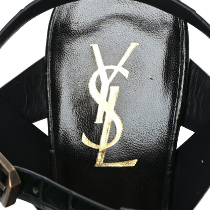 Saint Laurent Crocodile Embossed Tribute 75 Platform Sandals 39 Dark Green 6 of 7