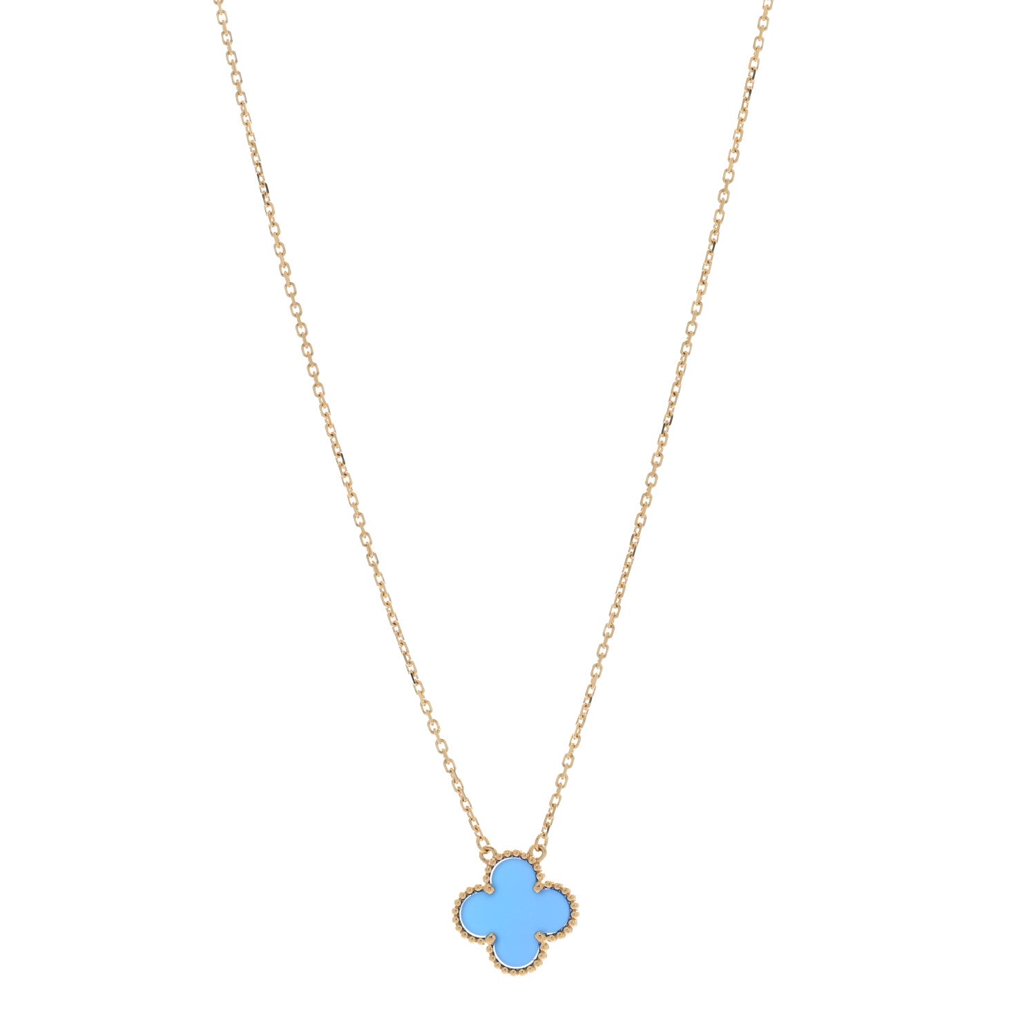 Van Cleef & Arpels 18K Yellow Gold Blue Agate Vintage Alhambra Pendant Necklace 1 of 5