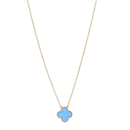 Van Cleef & Arpels 18K Yellow Gold Blue Agate Vintage Alhambra Pendant Necklace 1 of 5