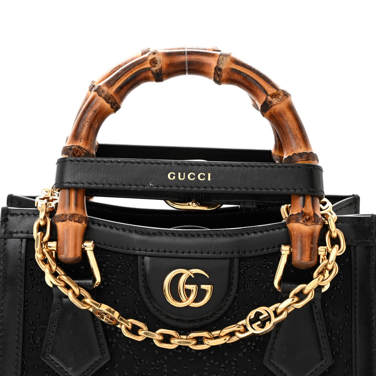 Gucci New Canvas Charisma Calfskin Crystal GG Monogram Mini Diana Tote Black 8 of 12