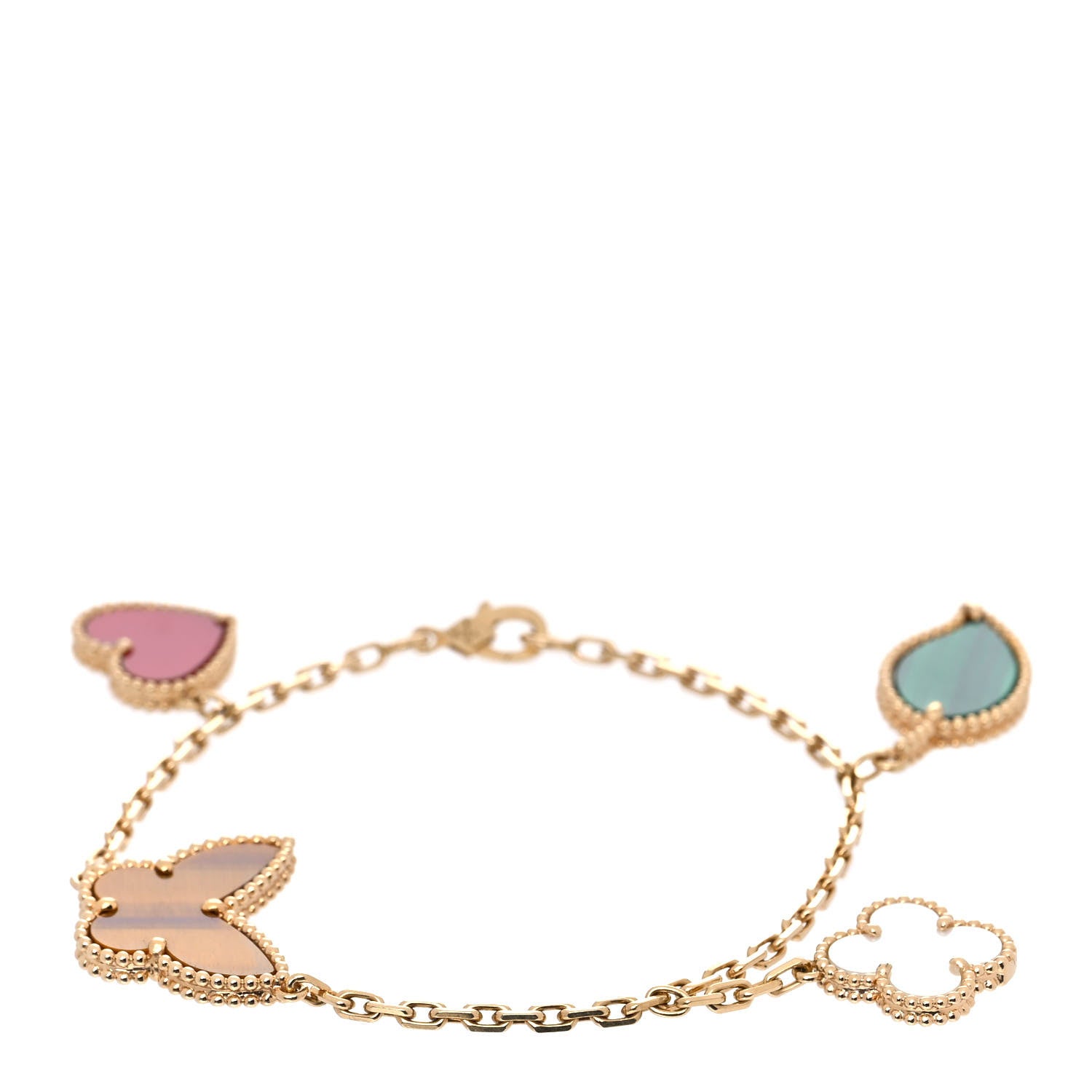 Van Cleef & Arpels 18K Yellow Gold Mother of Pearl Malachite Carnelian Tiger Eye 4 Motifs Lucky Alhambra Bracelet 1 of 7