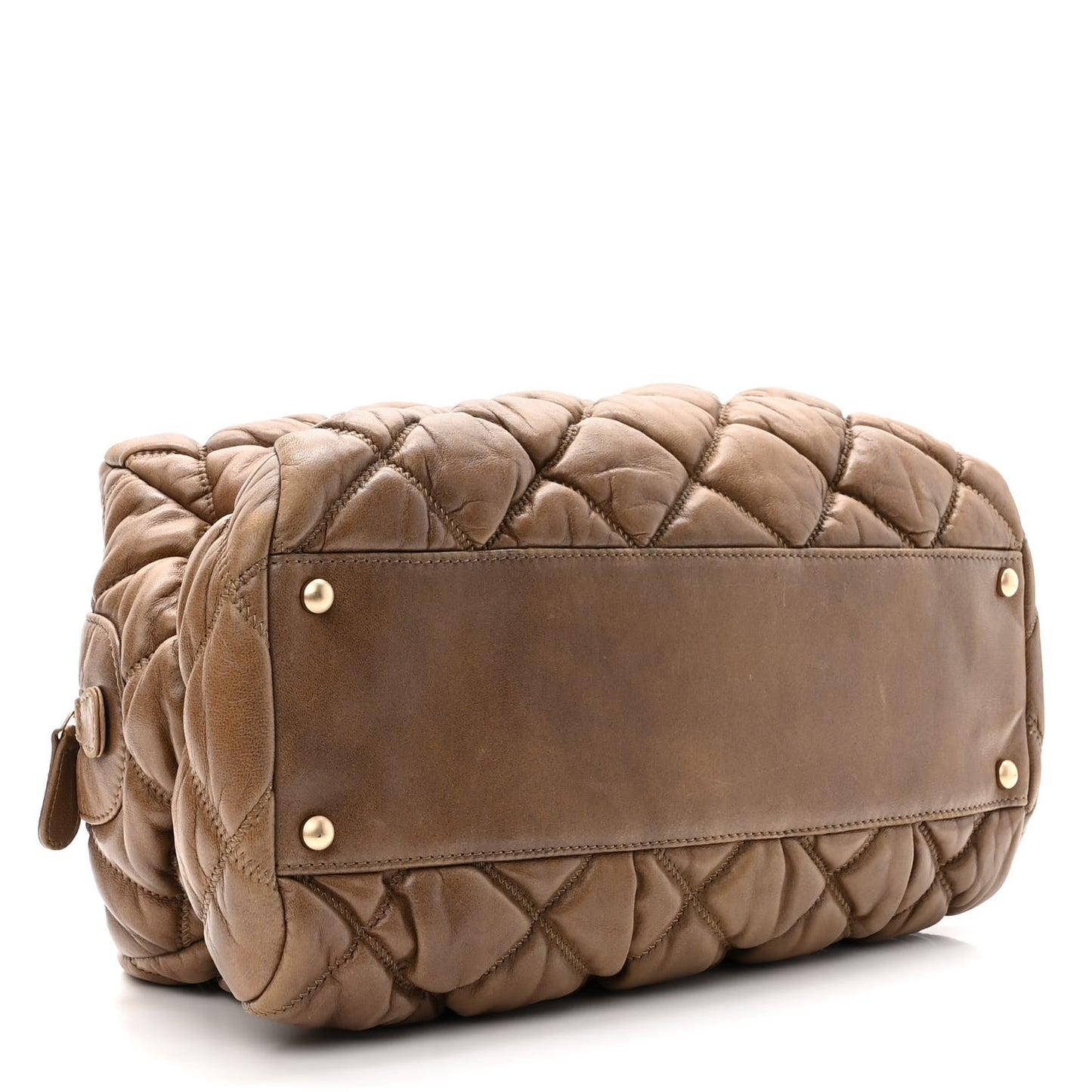 Lambskin Bubble Quilt Bowler Dark Beige