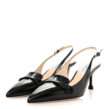Prada Spazzolato Pointed Toe Slingback Pumps 39 Black 4 of 9