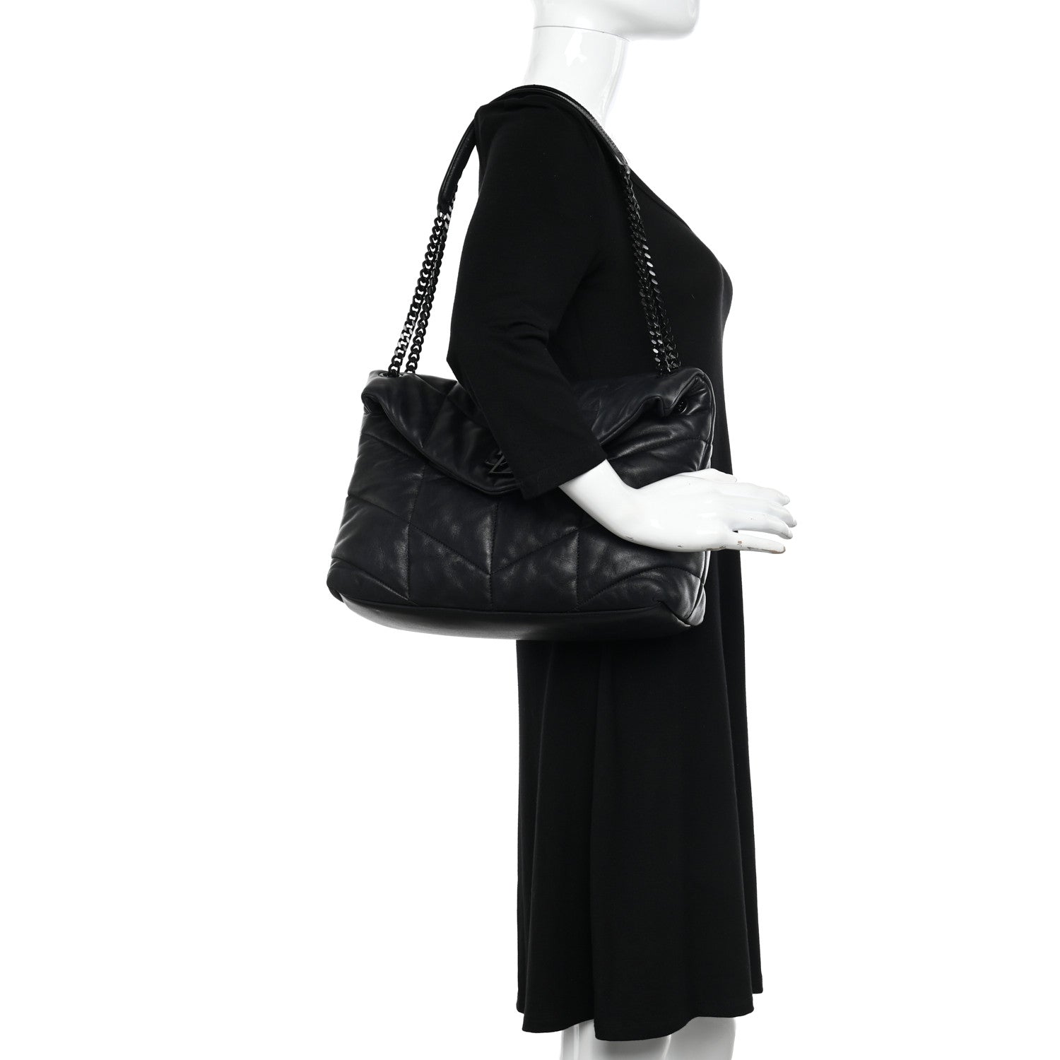 Saint Laurent Lambskin Quilted Monogram Monochrome Medium Loulou Puffer Chain Satchel Black 2 of 18