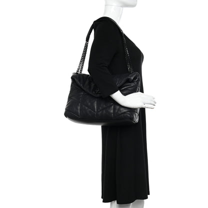 Saint Laurent Lambskin Quilted Monogram Monochrome Medium Loulou Puffer Chain Satchel Black 2 of 18