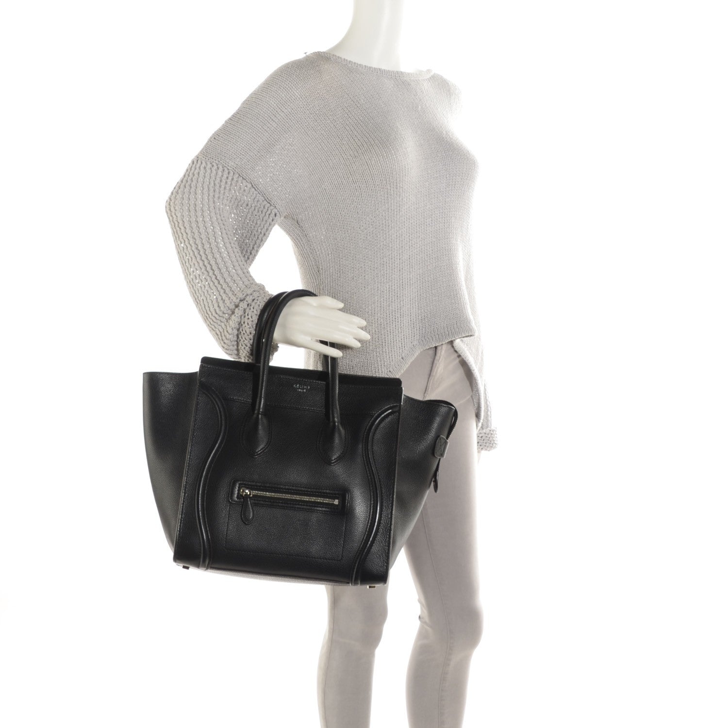 Celine Drummed Calfskin Mini Luggage Black 2 of 9