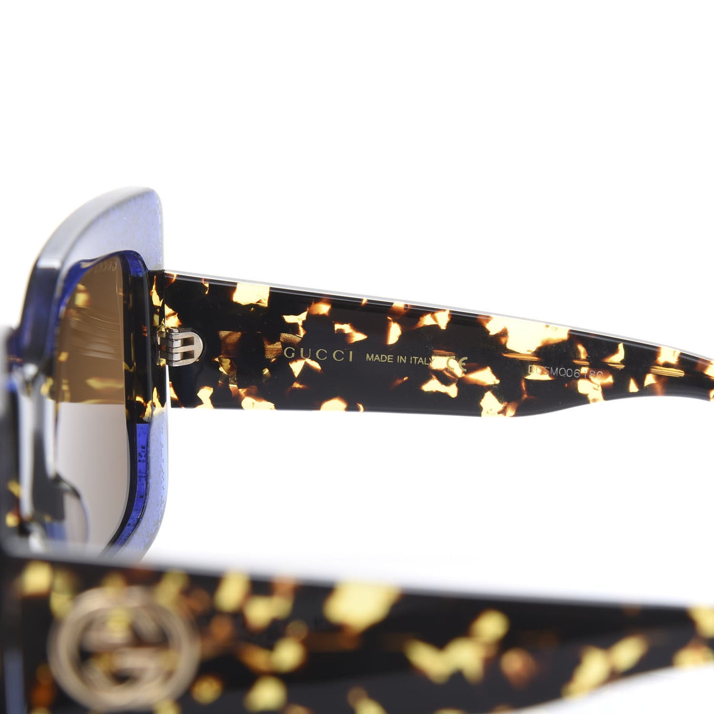 Square Frame GG0083S Sunglasses Glitter Blue Havana Brown