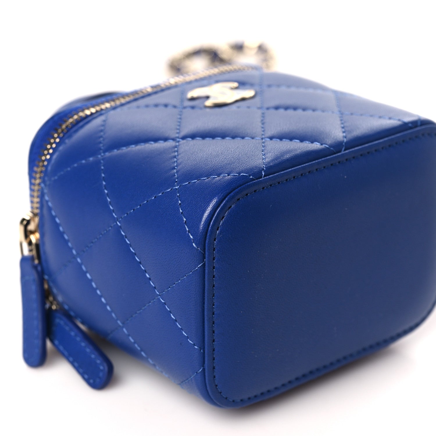Chanel Lambskin Quilted Top Handle Mini Vanity Case With Chain Blue 9 of 10