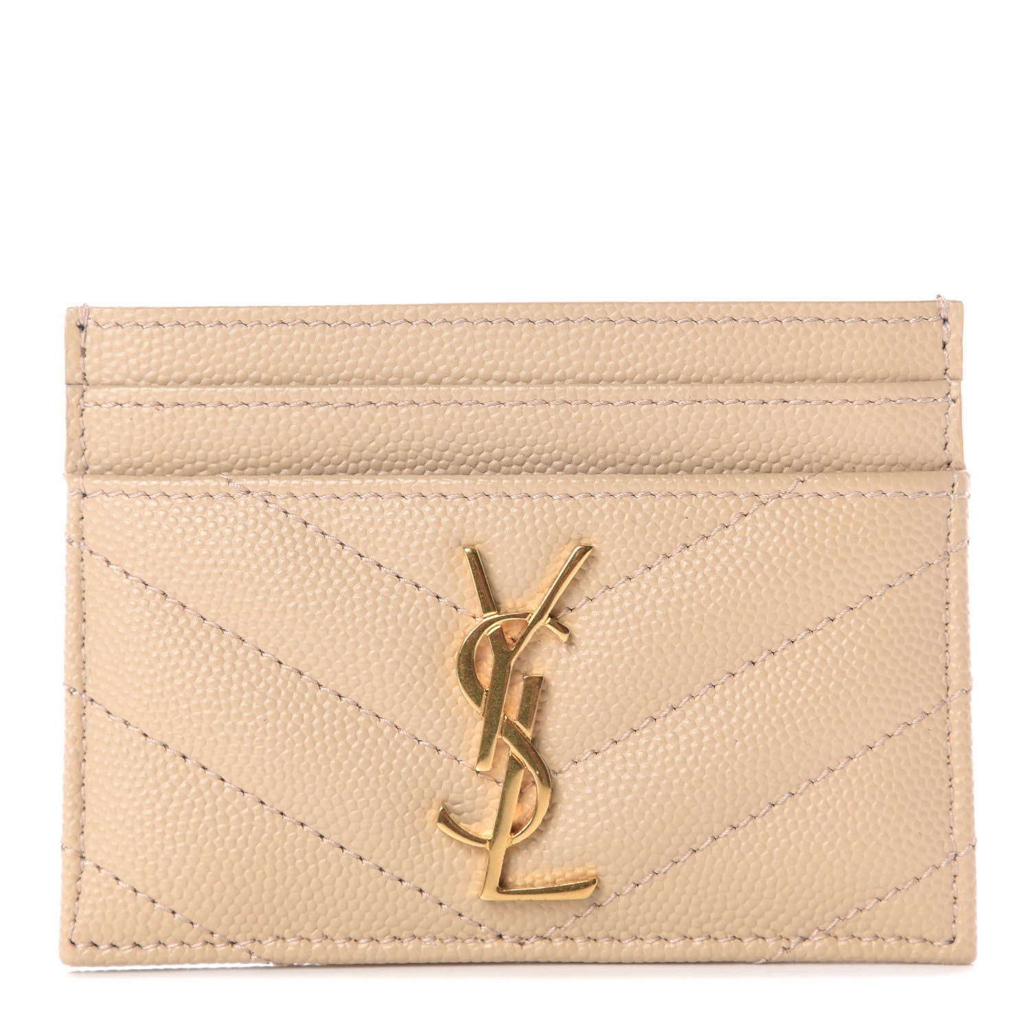 Saint Laurent Grain De Poudre Matelasse Chevron Monogram Credit Card Case Nude Powder 1 of 8