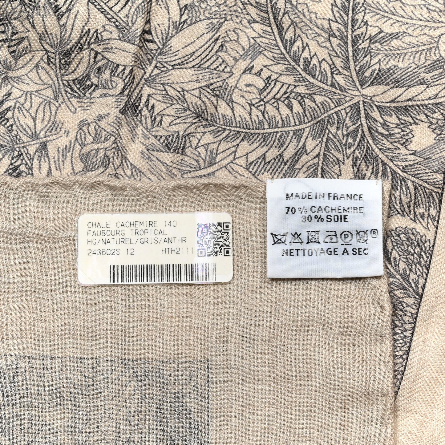 Cashmere Silk Faubourg Tropical Shawl 140 Naturel Gris Anthracite