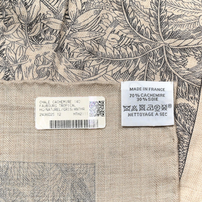 Hermes Cashmere Silk Faubourg Tropical Shawl 140 Naturel Gris Anthracite 6 of 6