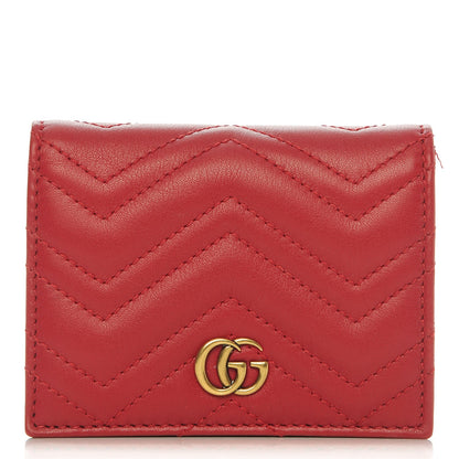 Gucci Calfskin Matelasse GG Marmont Card Case Wallet Hibiscus Red 1 of 9